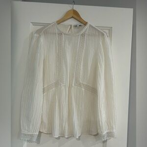 Reiss Gauze Pleated Round Neck Blouse with Lace Size 8